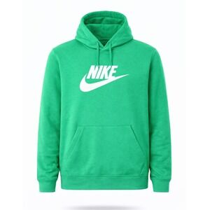 Nike Green Pullover Hoodie Small S White Swoosh Fleece Casual Streetwear